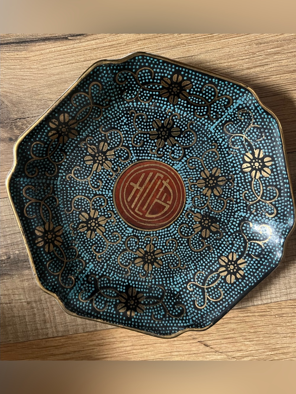 VTG Japanese Trinket Turquoise & Gold Floral Dish